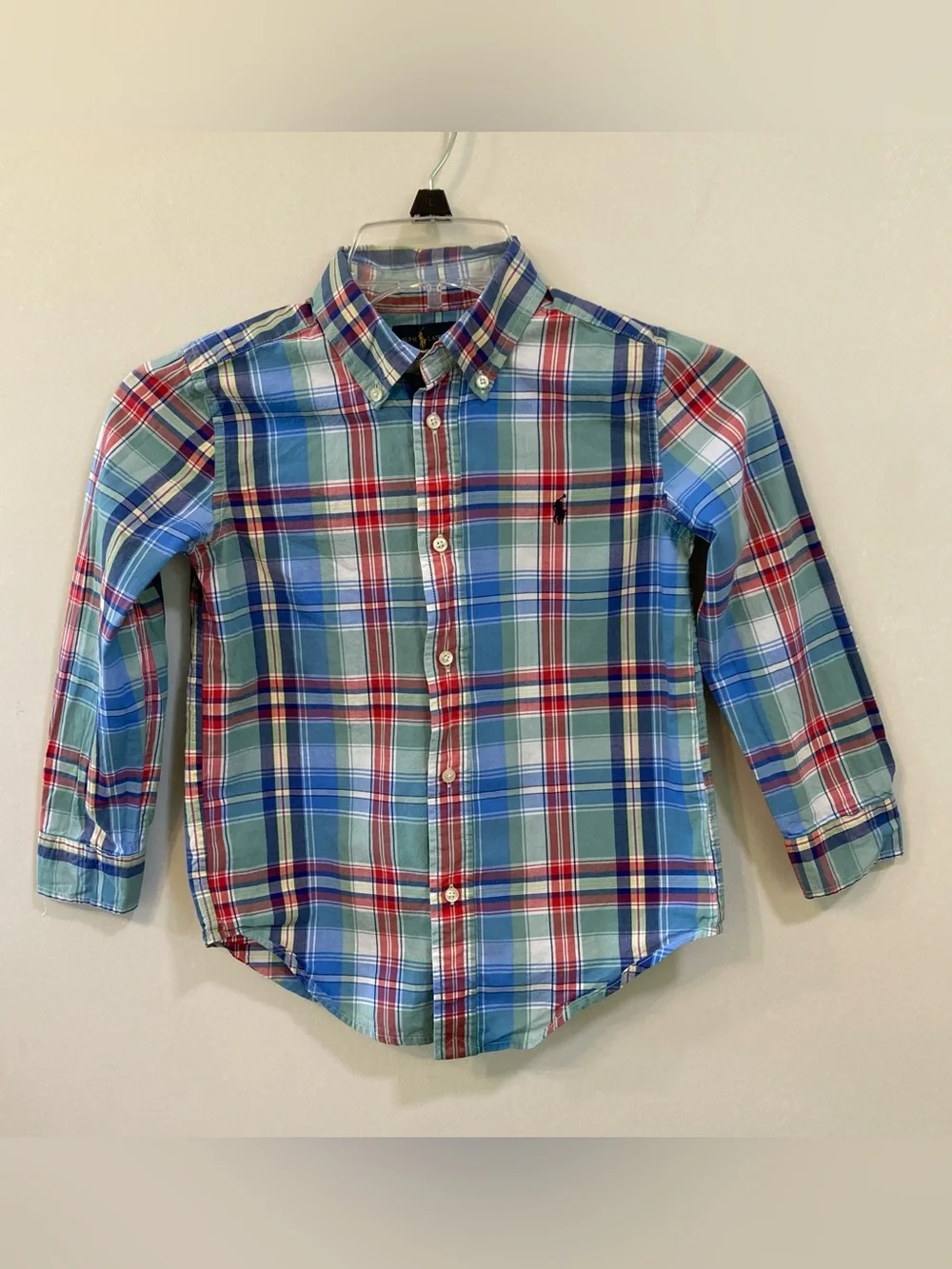 Ralph Lauren Plaid Cotton Poplin Shirt Boys Sz 6 Button Front Long Sleeve